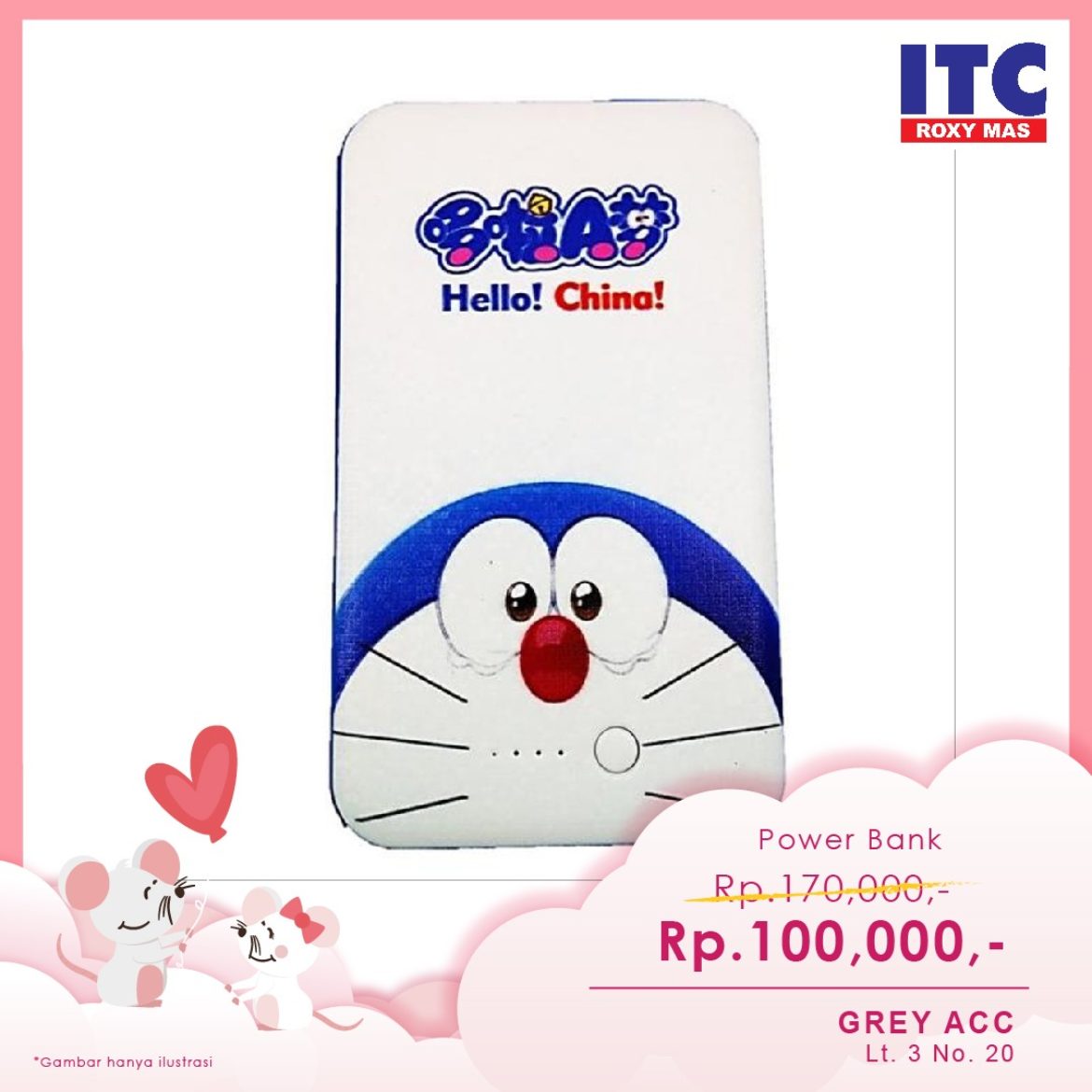 Power Bank Doraemon Dan Hello Kitty Cuma 100 Ribu Di ITC Roxy Mas ITC SHOPPING FESTIVAL